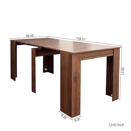 Maotifeys Rustic Wood Extendable Dining Room Table 118" Large Expandable Dining Tables for 6 8 10 12 People Industrial Transformer Kitchen Table Space Saving for Family Gathering (Walnut) - Type B-118" Walnut thumbnail 2