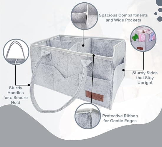 Essential Baby Caddy for Newborns. Spacious, Sturdy & Portable Diaper and Nappy Caddy for Newborn Essentials, Nursery Storage Basket & Organiser for Baby Shower Gifts & Registry Must-Haves Grey thumbnail 4