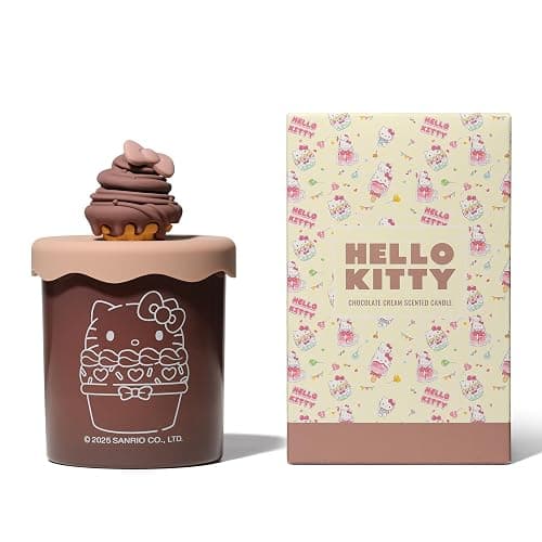 Hello Kitty Bakery Chocolate Cream Scented Candle with Decorative Silicone Cupcake Lid – Cozy Aroma, Reusable Brown Glass Jar thumbnail 6