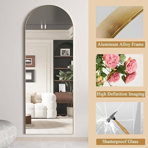 NEUWEABY Full Length Mirror, 56"x16" Arch Floor Mirror with Stand, Gold Arched Full Body Standing or Leaning Mirror for Bedroom, Living Room thumbnail 6