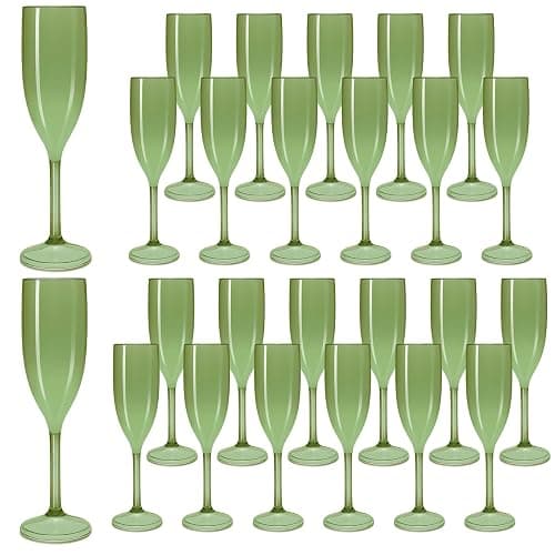 LEYIQU Green Champagne Flutes Set of 24, Plastic Pure Acrylic Glasses Goblets Cups Shatterproof Reusable, for Valentine’s Day Wedding Party Mimosa Bar Anniversary Event Drinks - Image 1