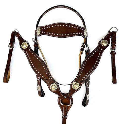 Hulara Top Grain Buff Leather Western Bridle and Breast Collar Set Tooled Headstall and Horse Breastcollar Western Tack Set Horse Breast Collar Western Bridle Sets Horse Headstall and Breast Collar - Image 1