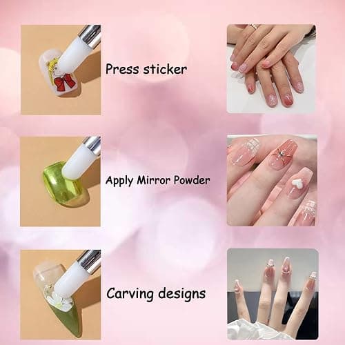 Whmeolyo 11Pcs Nail Art Brush Set, Dual Tipped Silicone Nail Tools, Nail Art Sculpture Pen, Crystal Handle Liner Brushes, Acrylic & Gel Nail Brush, Dotting Pens for Home and Professional Nail Salon thumbnail 4