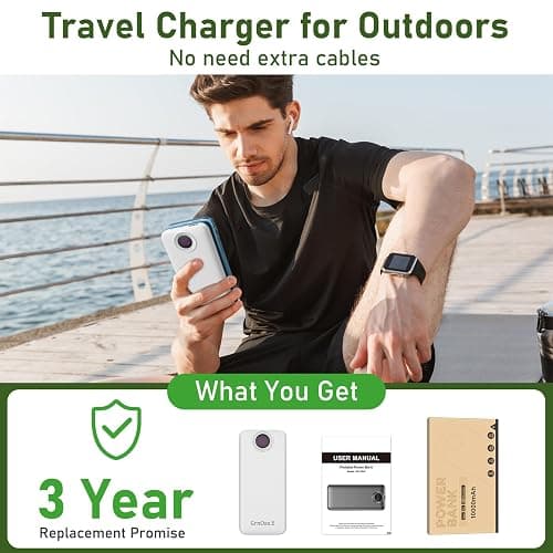 GrnOas.E Portable Charger with Built in Cables，10000mAh 22.5W Max High-Speed Charging Power Bank with 4 Outputs 2 Inputs,External Travel Battery Pack for iPhones Android,iPad (Pearl White) thumbnail 8