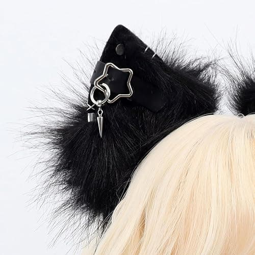 MANYU ZONES Handmade Cat Ears Headband Adjustable Animal Furry Ear Animal Headband Wolf Ear Hairband for Cosplay Christmas thumbnail 2
