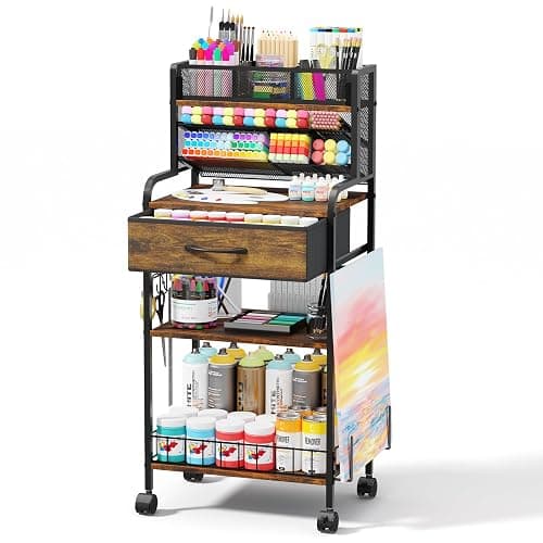 Homsorout Art cart, 3 Tier Rolling Cart - Utility Cart with Storage Drawer and Wheels, Versatile Art & Craft Organizer for Home, Office, or Studio Ideal for Storing Brushes, Paints （Brown） - Image 1