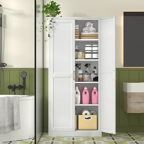 Polup White Kitchen Pantry Cabinet, 71 Inch Tall Metal Storage Cabinet with Doors and Shelves, Pantry Cabinets for Kitchen Storage, Freestanding Cupboard for Living, Dining Room, Assemble Required thumbnail 9