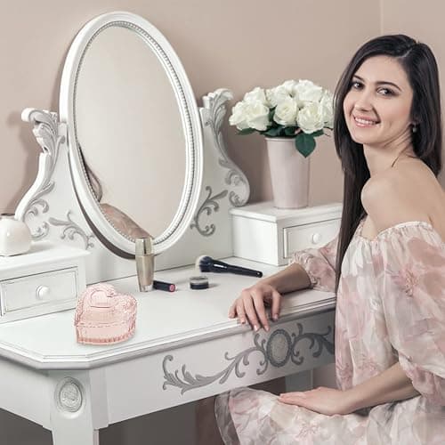 WHSLILR Glass Jewelry Box Heart Shape Cute Box for Storage Ring Earring Trinket Vintage Jewelry Organizer Decorative Gift for Women Girls-GRB003-Pink - pink-heart - Small thumbnail 4