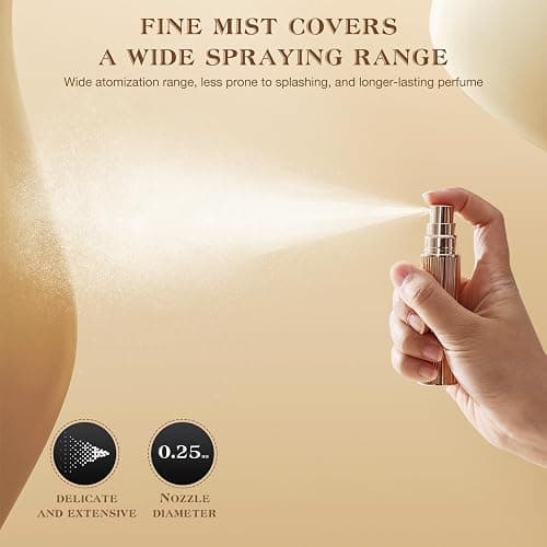 kuangre 10ml Perfume Atomizer Travel Refillable, Glass liner filled perfume bottle, Mini Cologne Dispenser, Portable Sprayer Pocket Size for Women Men Cruise Car Trip Gift 0.34oz (Gold) thumbnail 6