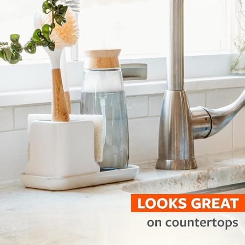 Full Circle Stash Ceramic Sink Caddy and Organizer, White/Gray thumbnail 2