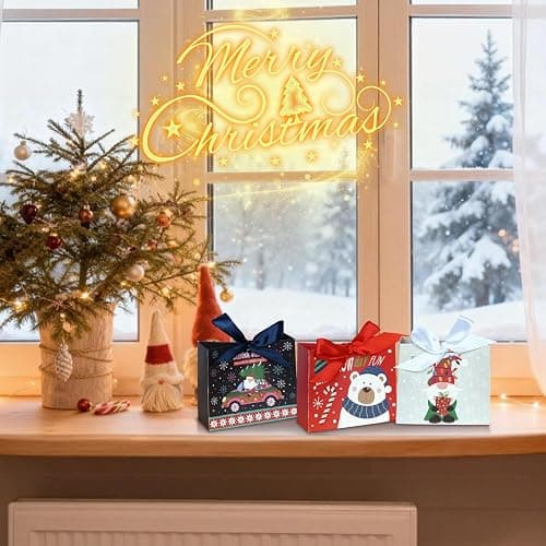 Nimbbex 24 Pack Small Christmas Gift Bags, 4.5 × 4×1.8 Inches Mini Christmas Bags With Ribbons, Small Xmas Gift Bags For Wrapping Presents, Party Decor (Cute) thumbnail 2