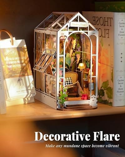 Rolife DIY Book Nook Kit Wooden 3D Puzzle Bookends 9.5" Garden House Miniature Kit with LED Bookshelf Decor Arts and Crafts for Adults Family Project Hobby Creative Gifts for Girls Boys Christmas thumbnail 4