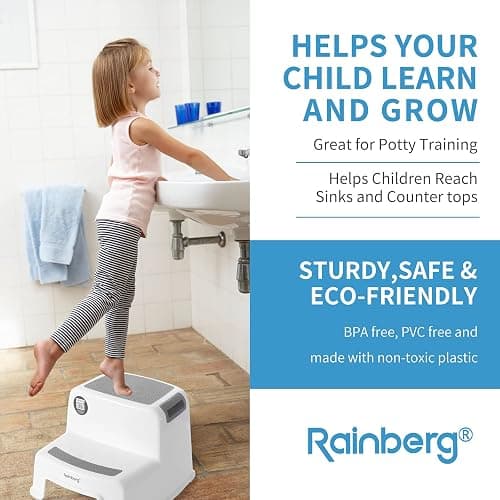 Rainberg 2 Step Stool for Kids, Sturdy Double Step Stool for Toddlers, Anti-Slip Stool for Children, Toilet Stool for Potty Training and Use in the Kitchen (1 Pack) thumbnail 4
