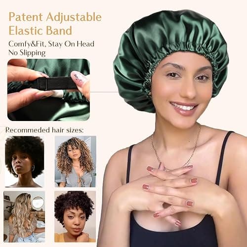 YANIBEST Adjustable Silk Bonnet Double Layer Satin Bonnet Hair Bonnet for Sleeping Bonnets for Women Hats Curly Natural Hair, Green thumbnail 3