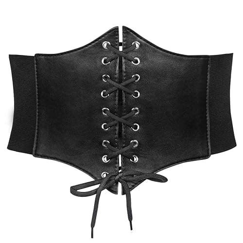 JASGOOD Women’s Elastic Costume Waist Belt Lace-up Tied Waspie Corset Belts for Women - Fits Waist 27"-30" - A-black - Image 1