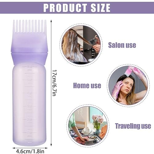 Pimoys Root Comb Applicator Bottle 6 Ounce, Oil Applicator for Hair Dye, Hair Oiling Bottle Brush with Graduated Scale, Purple thumbnail 3