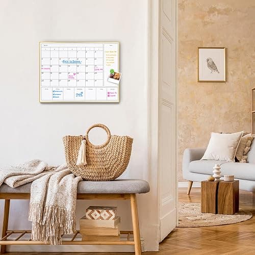 Aitakatta 3-in-1 Dry Erase Calendar for Wall with Gold Aluminum Frame, Magnetic Monthly & Weekly Calendar Whiteboard, Dry Erase Board for Wall, Hanging White Board for Decor/Memo(YL+ZL-Gold,4333) thumbnail 2