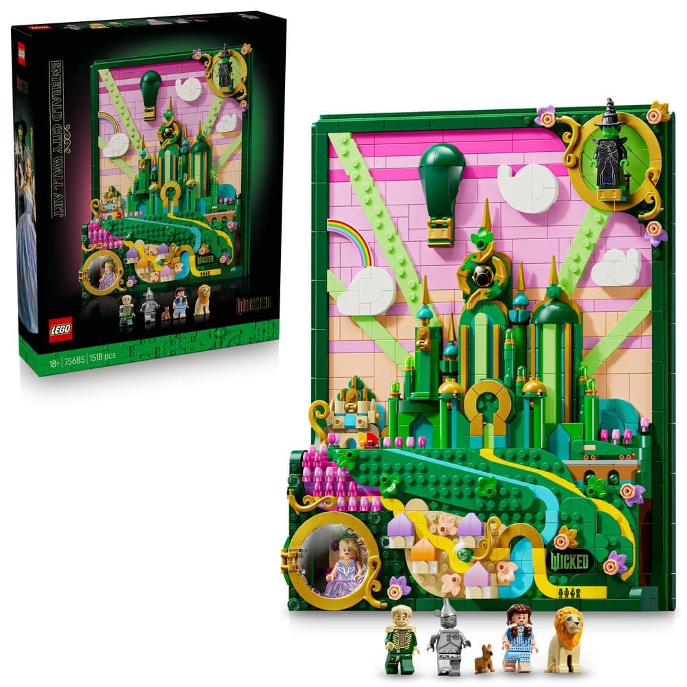 LEGO Wicked Emerald City Wall Art - 3D Building Set for Adults - Display Model with 6 Minifigures incl. Dorothy, and a Toto Dog Figure - DIY Home Decor - Gift for Movie Fans - 75685 - Image 1