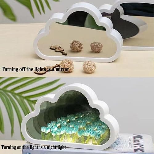Yckeogln DIY Cloud Tulip Mirror Night Light, Simulation Flower Bedroom Cloud Tulip Table Lamp, Creative Home Decoration, Room Decor for Teen Girls (Blue) thumbnail 2