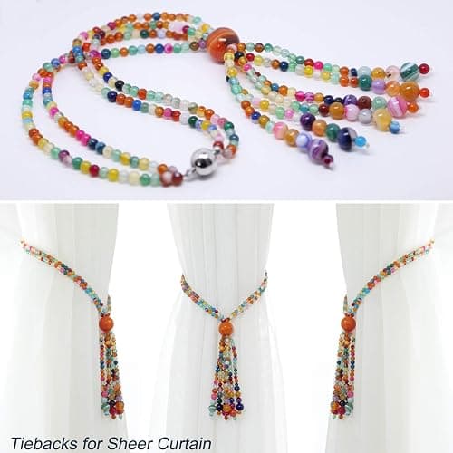 Magnetic Curtain Tiebacks, 2 Pack Colorful Agate Tassel Curtain Drapery Holdbacks, Boho Curtain Ties for Home Office Decorative thumbnail 3
