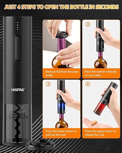 Rechargeable Electric Wine Opener Set - All-in-One Premium Wine Gift with Wine Aerator, Vacuum Stopper and Foil Cutter - Perfect for Christmas, Home, Bar, and Party Use-Day Gifts for Dad thumbnail 5