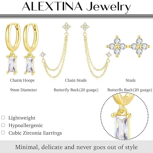 Gold Chain Stud Earrings for Women Trendy Minimalist 14K Gold Small Huggie Hoop Birthstone Earring Sets for Multiple Piercing Hypoallergenic Earring Stacks thumbnail 4