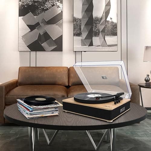 Vinyl Record Player 3-Speed Belt-Drive Turntable with Stereo Speakers and USB Play&Recording (Light Wood) thumbnail 8