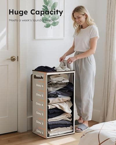 SOLEDI Laundry Hamper with Lid 100L Large & Tall Collapsible Laundry Basket, Clothes Hamper with Bag Removable Easy to Carry, Dirty Hampers for Bedroom, Bathroom, Dorm, College, Off-White thumbnail 4