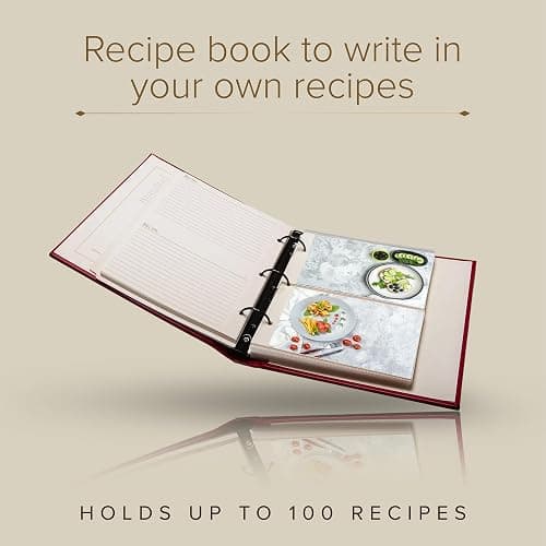 Gallery Leather Recipe book to write in your own recipes - 3 Ring Recipe Binder With Plastic Sleeves, Blank, 25 Pocket Pages and Ivory Cards, Fillable - Floral Espresso - 9.25 x 8 " thumbnail 3