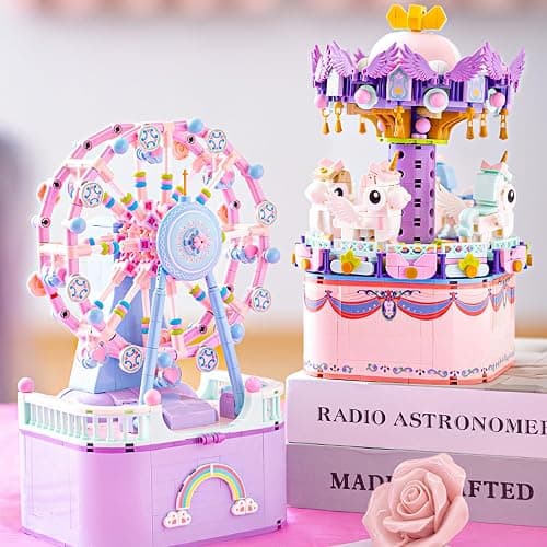 R HOME STORE Music Box Building Toys, Rotating Ferris Wheel DIY Building Block for Girls and Boys 6-12 Years Old, 710 pcs, Valentine for Adults and Aged 8 9 10 11 12 Kids thumbnail 5