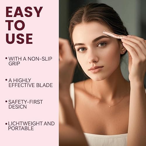 Eyebrow Razor-Face Razors for Women-Dermaplaning Tool for Face Exfoliation & Peach Fuzz with 12 Refill Blades-Facial Dermaplane Razors Shaver-Rose Gold thumbnail 7