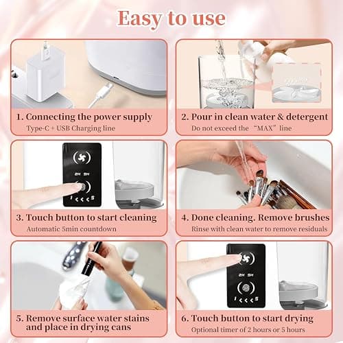 LARDERGO Makeup Brush Cleaner Machine, Ultimate Efficient Electric Automatic Cleaner and Dryer for All Types of Makeup Brushes thumbnail 6