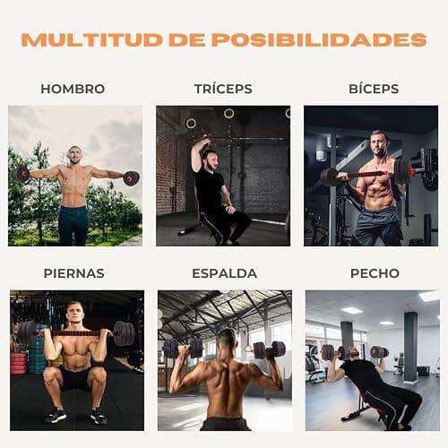 Mobiclinic® , Mancuernas ajustables, 2 en 1, Peso de 2-30 kg, Incluye y barra extensión acolchada, Tuercas antideslizantes, Acero resistente, Gym casa thumbnail 3