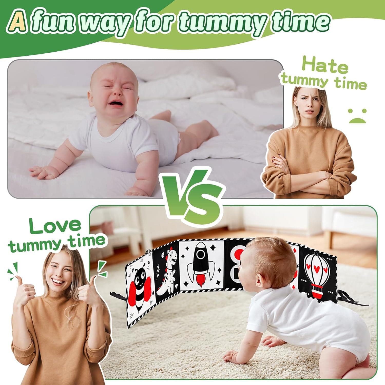 Black and White High Contrast Baby Toys 0-6 6-12 Months Soft Book for Newborn Brain Development Tummy Time Toys Infant Sensory Crinkle Toys 0-3 3-6 Month Montessori Learning Activities for Babies thumbnail 2