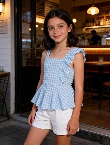 Mieuricta Girls Summer Outfits Set 2 Piece Sleeveless Ruffle Top and Shorts with Pockets Ages 6–10 thumbnail 4