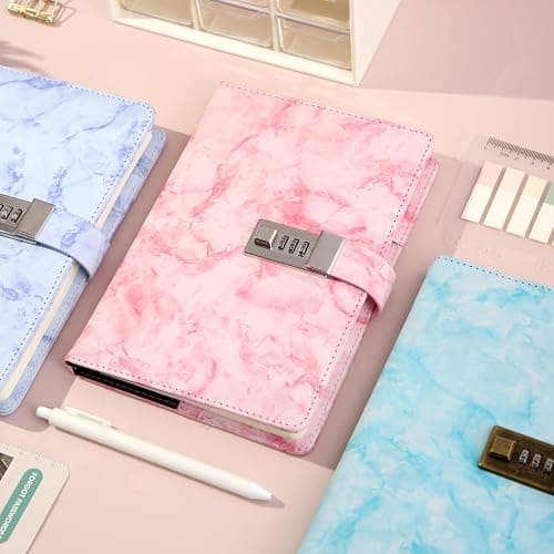 CAGIE Marble Diary with Lock for Girls and Women, Waterproof Journal with Lock 192 Pages Secret Girls Locked Diary with Pen, Password Locked Journals for Teen Girls, A5 Pink thumbnail 2