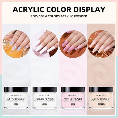 Morovan Acrylic Nail Powder Set: 4 Colors Clear Nude Pink White Acrylic Powder for Nail Extension Carving thumbnail 5
