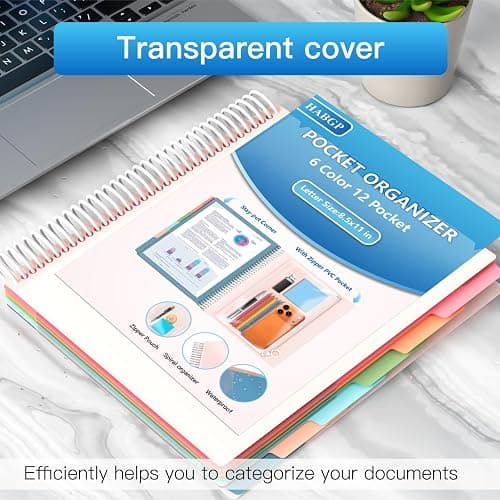 12 Pocket Plastic folders with Pockets, 6 Colors, Folders Dividers, White | Multi Pocket Folder, Binder Dividers, Multi-Subject Project Organizer, for Office, School Supplies, Letter Size thumbnail 7