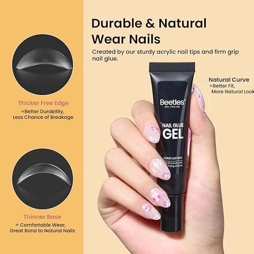 Beetles Gel Nail Kit Short Almond Gift Spree, with Dehydrator and Primer, 576Pcs Half Matte Etch-X Gel Nail Tips Solid Nail Glue Mini Lamp Acrylic Tips Easy DIY Extension Set Gift for Women thumbnail 4