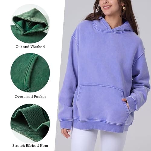 FAIABLE Womens Oversized Acid Wash Hoodie Unisex Heavyweight Cotton Hoodies Fleece Vintage Washed Sweatshirt Women Men thumbnail 3