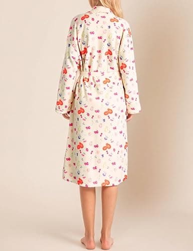 Women Fleece Plush Robes Floral Fruit Print Soft Flannel Bathrobe Christmas Robe Long Bath Robe for Women thumbnail 3