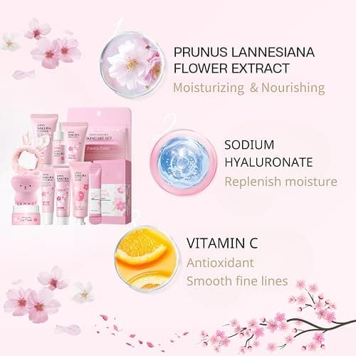 Japan Sakura Skin Care Set for Teen Girls - Evolvique Skin Care for Teens 10-12 - Skincare for Girls 10-12 - Skin Care Kit Gift Set for Women with Cleanser,Serum,Cream(One Size, 8PCS Sakura Scent) thumbnail 4