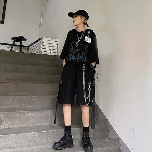 MEINVQIAOTI Black Cargo Pants for Women Street Harajuku Loose Straight Shorts Black Pants with Chains thumbnail 7