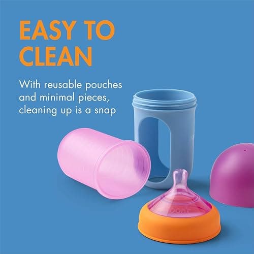 Boon Nursh Reusable Silicone Pouch Baby Bottles - Medium Flow Nipple - Silicone Baby Bottle Pouch and Nipple - Baby Feeding Essentials - Color Block - 3-6 Months - 3 Count - 8 Ounce thumbnail 6