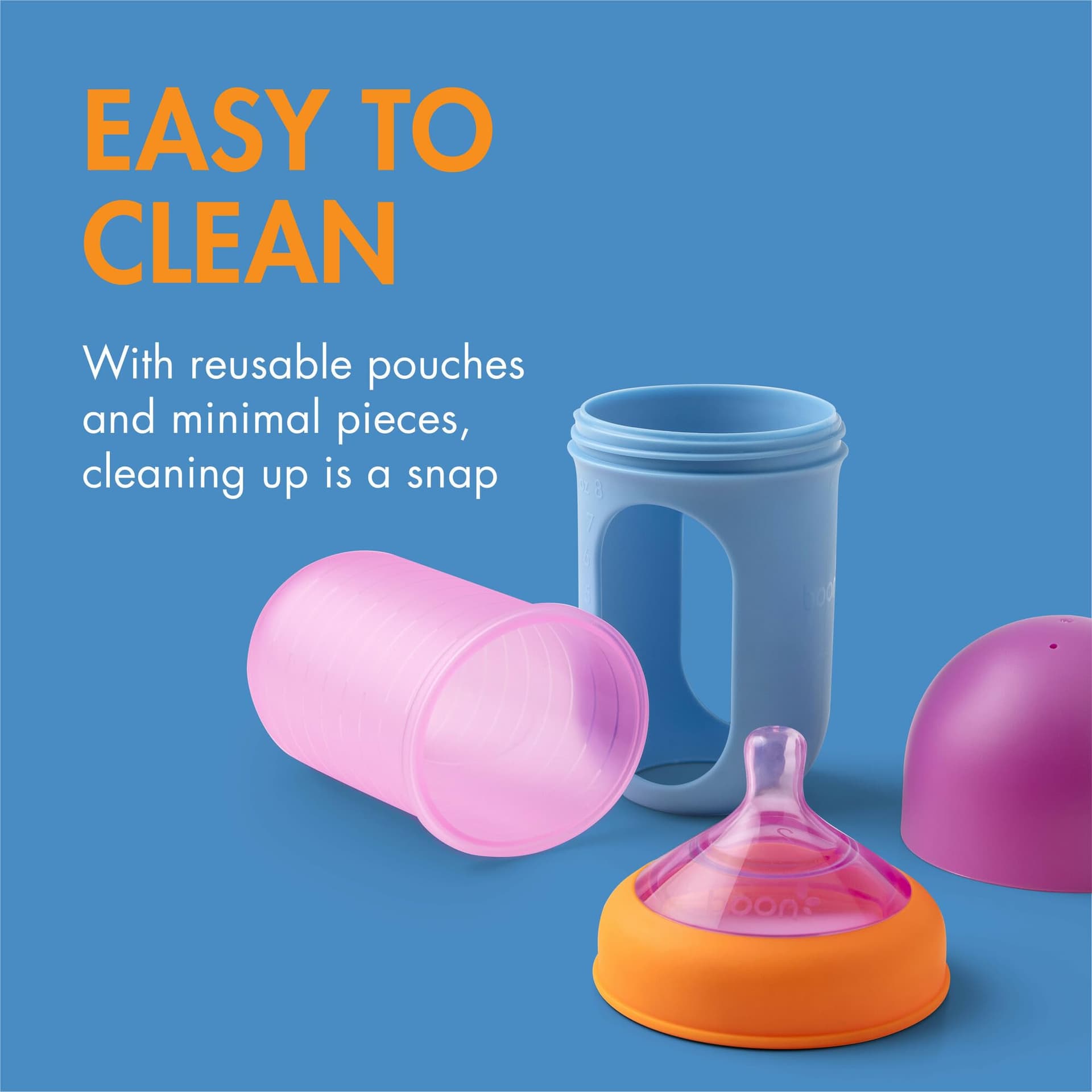 Tomy Boon NURSH Reusable Baby Bottles with Platinum Food-Safe Silicone - Stage 2 Medium Flow - 236ml (8oz) - Colour Block (3pk) thumbnail 6