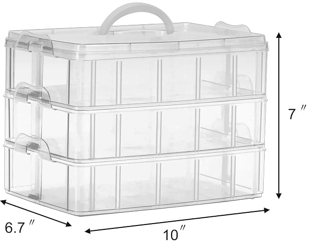 Sooyee 3-Tier Stackable Craft Organizers and Storage Box Plastic with 30 Compartments for Bead, Toys,Dolls, Arts and Craft, Washi Tape, Rock Collection, Ribbons,Clear thumbnail 6