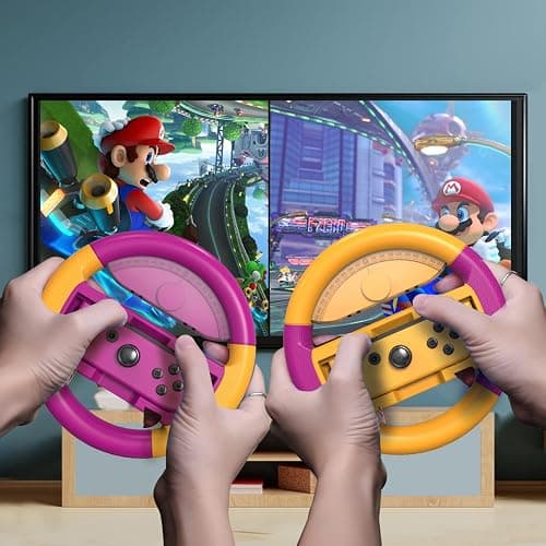 COODIO Volant Pro Switch, Steering Wheel Joy-Con, Prise Confortable Volant de Course Pour Mario Kart 8 Deluxe / Nintendo Switch & Modèle OLED, Violet Néon / Orange Néon (Pack de 2) thumbnail 2
