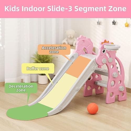 67i Indoor Slide for Toddlers 1-3, Outdoor Use, Foldable with Hoop (Pink) thumbnail 6