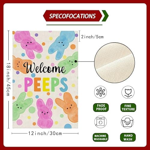 ZAEW Welcome Easter Colorful Dots Cute Bunny Watercolor Rabbits Spring Garden Flag Yard Flag 12x18 Inch Double Sided Small Mini Yard Outdoor Outside Holiday Decoration thumbnail 5
