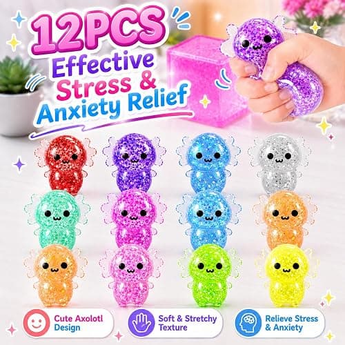 12PCS Axolotl Squishy Toy for Kids,Cute Bulk Axolotl Squishies Fidget Stress Ball Toys Squeeze Set for Kid Girls Boys Birthday Party Favors Gifts thumbnail 4